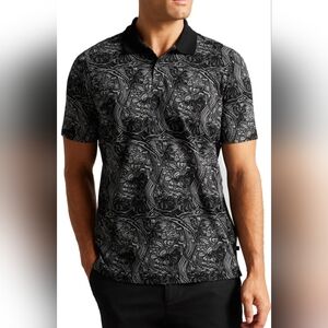 Ted Baker London Plesans Regular Fit Black and Gray Patterned Polo Shirt